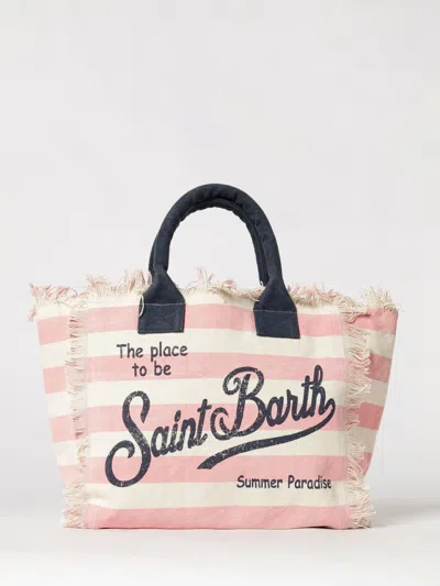 Mc2 Saint Barth Printed Cotton Vanity Bag With Logo In Pink