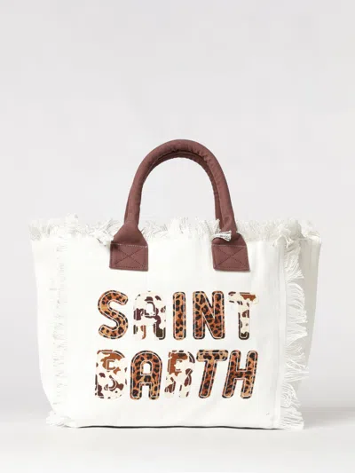 Mc2 Saint Barth Printed Cotton Vanity Bag With Logo In White