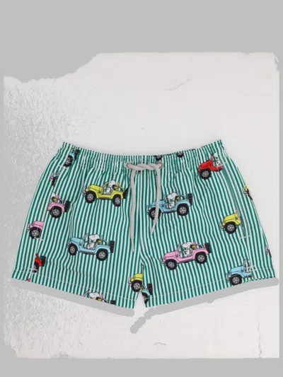 Mc2 Saint Barth Mini Boys' Sleek Stripe Swim Set In Green