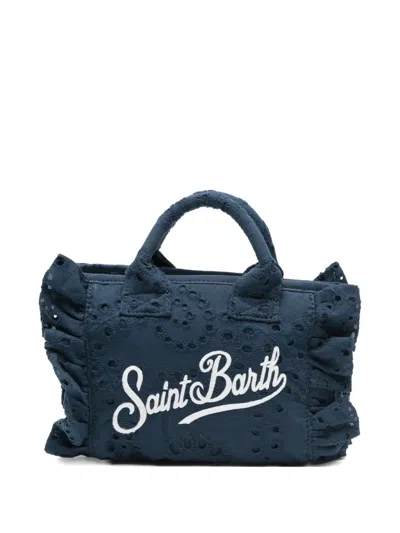 Mc2 Saint Barth Mini Broderie-anglaise Ruffled Tote Bag In Blue