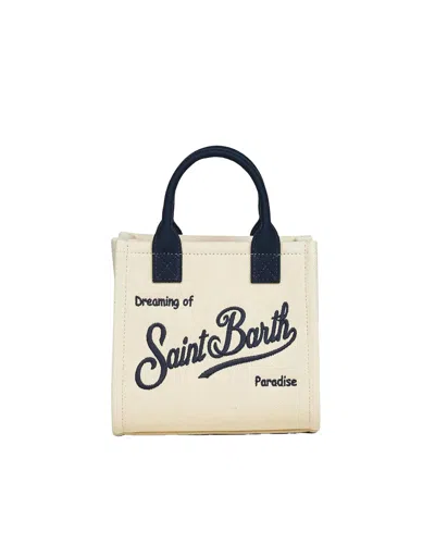 Mc2 Saint Barth Mini Canvas Tote Bag With Contrasting Details In White
