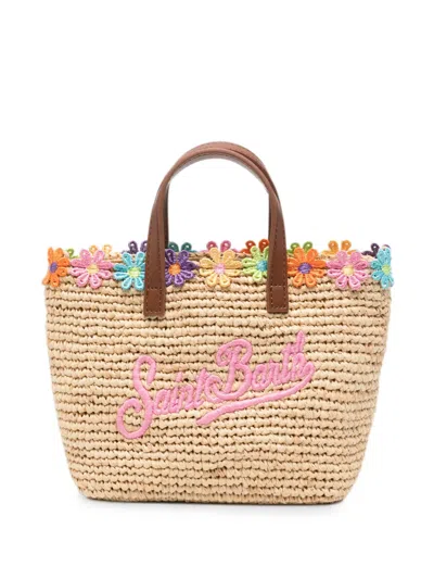 Mc2 Saint Barth Mini City Flower-embroidered Logo-embroidered Tote Bag In Multi