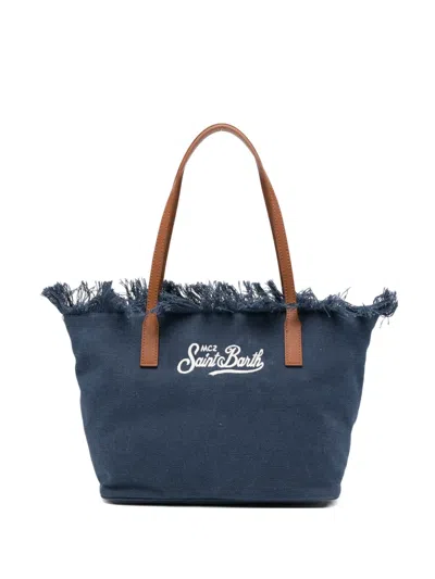 Mc2 Saint Barth Mini City Fringed-detail Tote Bag In Blue