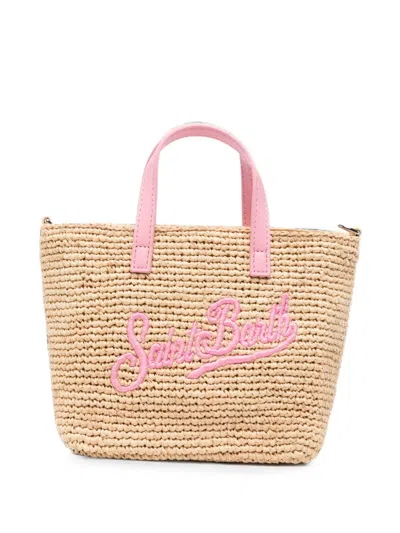 Mc2 Saint Barth Mini City Logo-embroidered Woven Tote Bag In Brown