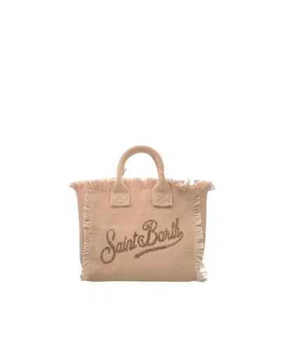 Mc2 Saint Barth Mini Cotton Canvas Vanity Bag With Signature Logo In Multi