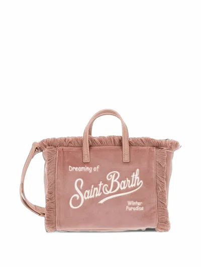 Mc2 Saint Barth Mini Fringed Logo-embroidered Tote Bag In Pink