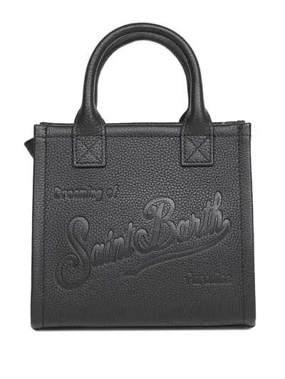 Mc2 Saint Barth Mini Grained Logo Leather Tote Bag In Black