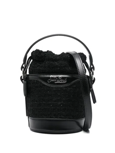 Mc2 Saint Barth Mini Mila Tweed Bucket Bag In Black