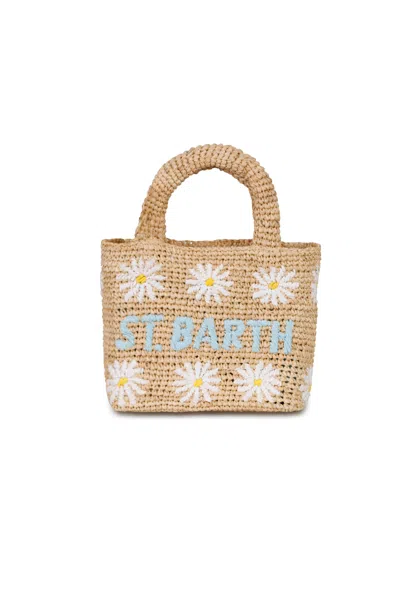 Mc2 Saint Barth Mini Raffia Bag With Embroidered Daisies