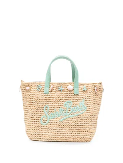 Mc2 Saint Barth Mini Raffia City Charm-embellished Tote Bag In Nude