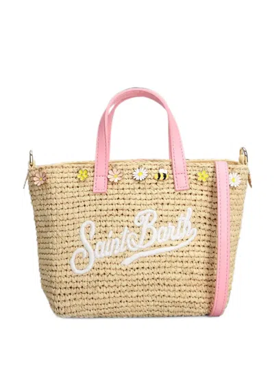 Mc2 Saint Barth Mini Raffia City Floral-embellished Tote Bag In Orange