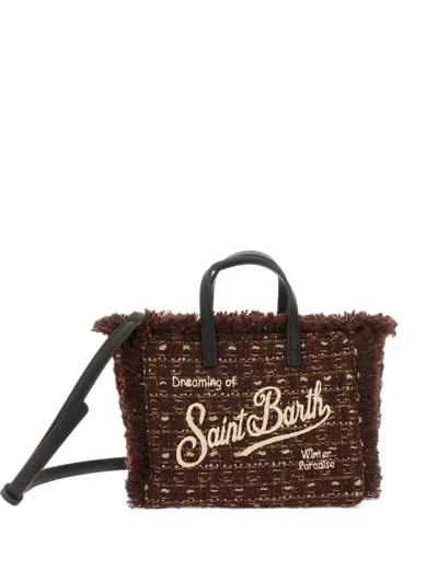 Mc2 Saint Barth Mini Sequin-embellished Fringed Tote Bag In Brown