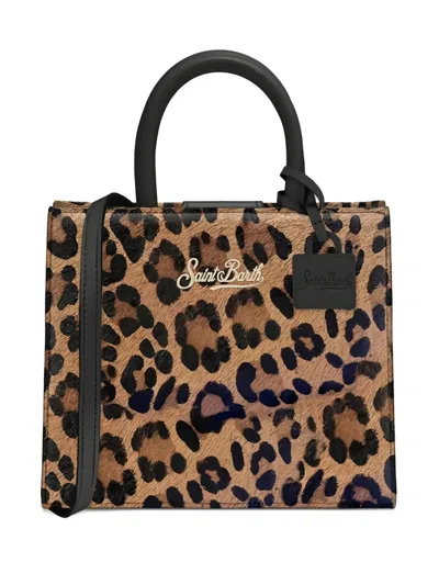 Mc2 Saint Barth Mini Shop Bag Animal Print Tote Bag In Brown