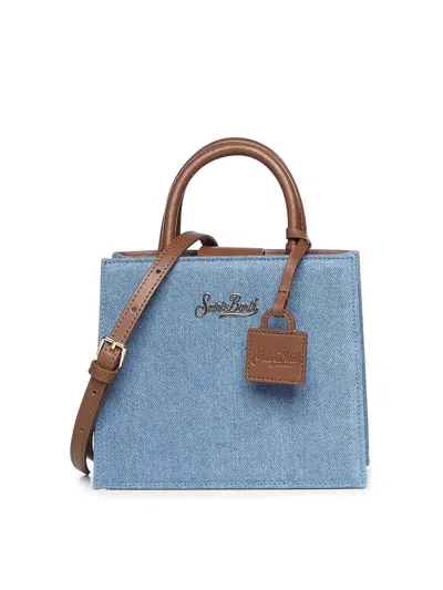 Mc2 Saint Barth Mini Shopper Bag In Denim And Leather In Blue