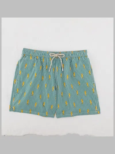 Mc2 Saint Barth Striped Seahorse-print Swim Shorts In Green