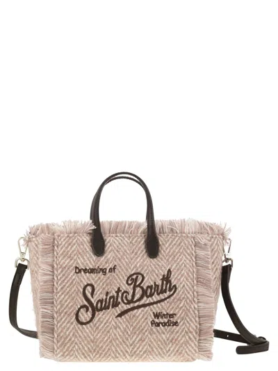 Mc2 Saint Barth Mini Vanity Bag With Bangs And Embroidered Logo In Herringbone 21 Emb