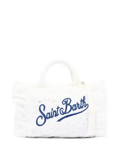 Mc2 Saint Barth Mini Vanity Broderie-anglaise Ruffled Tote Bag In Blue
