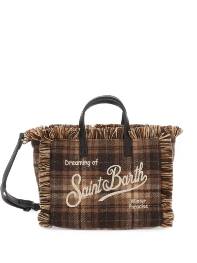 Mc2 Saint Barth Mini Vanity Checked Tote Bag In Brown