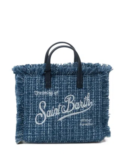 Mc2 Saint Barth Mini Vanity Frayed Tweed Tote Bag In Blue