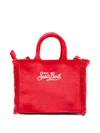 Mc2 Saint Barth Mini Vanity Fringe Lettering Tote Bag In Red