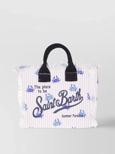 Mc2 Saint Barth Mini Vanity Fringe Print Tote In White