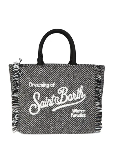 Mc2 Saint Barth Mini Vanity Fringe Wool Tote Bag In Gray