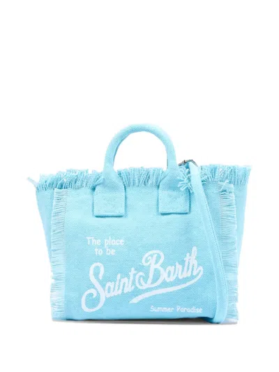 Mc2 Saint Barth Kids' Mini Vanity Fringed Beach Bag In Blue