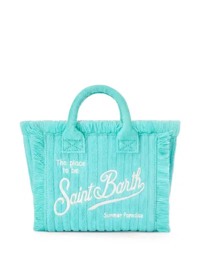 Mc2 Saint Barth Vanity Terry-cloth Embossed-logo Bag In Blue