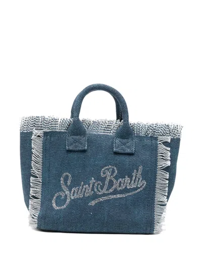 Mc2 Saint Barth Mini Vanity Fringed Tote Bag In Blue