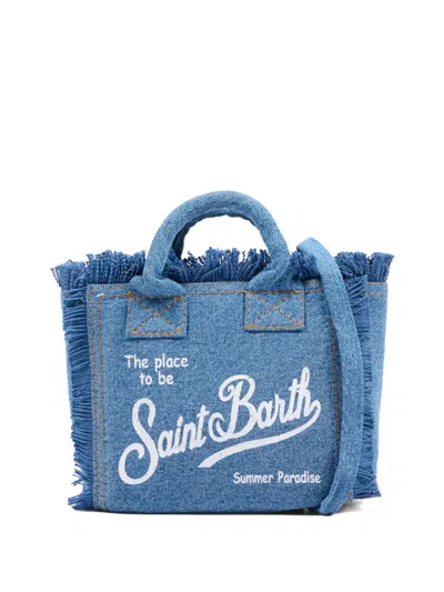 Mc2 Saint Barth Mini Vanity Fringed-detail Tote Bag In Blue