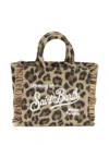 Mc2 Saint Barth Mini Vanity Leopard-print Fringe Tote Bag In Multi
