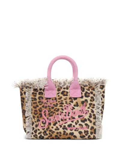 Mc2 Saint Barth Mini Vanity Leopard-print Fringed Bag In Multi