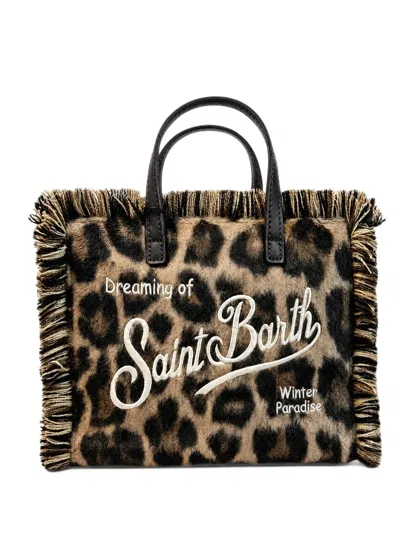 Mc2 Saint Barth Mini Vanity Leopard-print Fringed Tote Bag In Brown