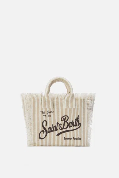 Mc2 Saint Barth Mini Vanity Linen Brown Stripes Bag In White