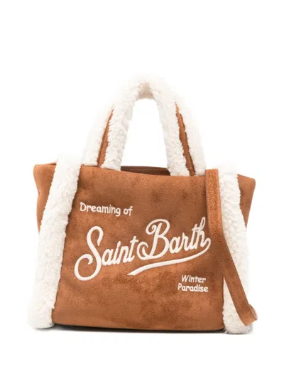 Mc2 Saint Barth Mini Vanity Shearling-trim Tote Bag In Brown