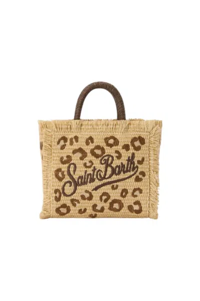 Mc2 Saint Barth Mini Vanity Straw Leopard Bag In Brown