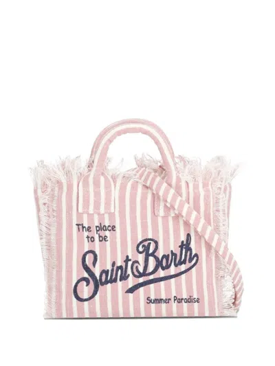 Mc2 Saint Barth Mini Vanity Striped Frayed Tote Bag In Pink