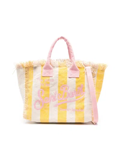 Mc2 Saint Barth Kids' Mini Vanity Striped Tote Bag In Yellow