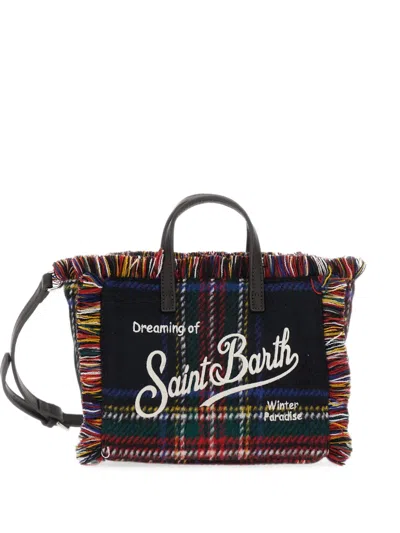 Mc2 Saint Barth Mini Vanity Tartan-check Fringed Tote Bag In Black