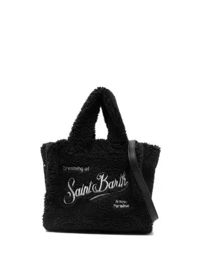 Mc2 Saint Barth Mini Vanity Teddy Embroidered Tote Bag In Black