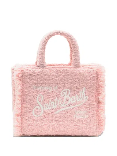 Mc2 Saint Barth Mini Vanity Tweed-fringed Tote Bag In Pink