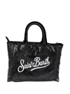 Mc2 Saint Barth Mini Vanity Velvet Sequin-fringed Tote Bag In Black