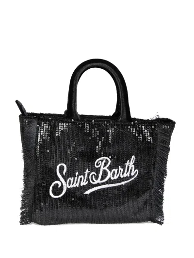 Mc2 Saint Barth Mini Vanity Velvet Sequin-fringed Tote Bag In Black