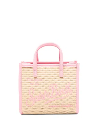 Mc2 Saint Barth Mini Vivian Woven Logo-embroidered Tote Bag In Neutral