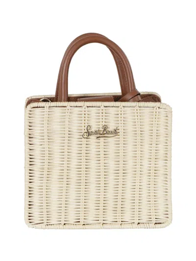 Mc2 Saint Barth Mini Woven Leather-trim Tote Bag In Neutral