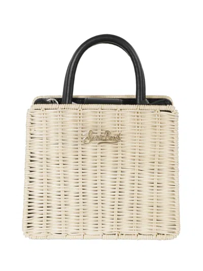 Mc2 Saint Barth Mini Woven Logo-plaque Tote Bag In Black