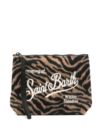 Mc2 Saint Barth Mini Zebra-pattern Clutch Bag In Brown
