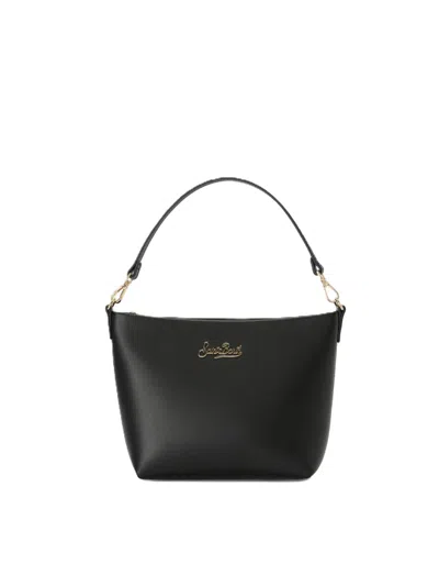 Mc2 Saint Barth Minimalist Black Handbag With Gold-tone Hardware