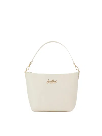 Mc2 Saint Barth Minimalist Handbag With Structured Silhouette And Gold-tone Accents In White