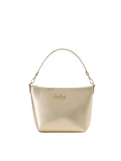 Mc2 Saint Barth Minimalist Metallic Gold Handbag With Embossed Logo Detail